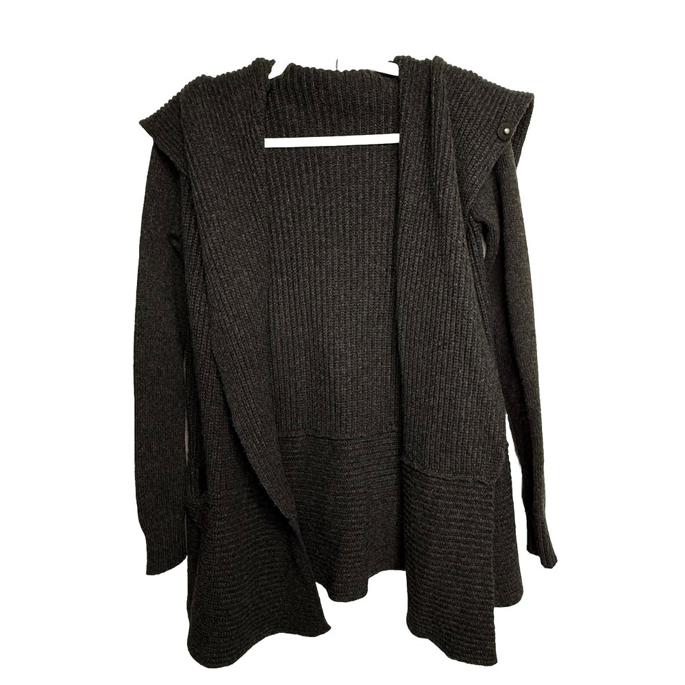 White+Warren Ribbed Knit Cardigan Sweater Size XS Womens Black Open Front Wool